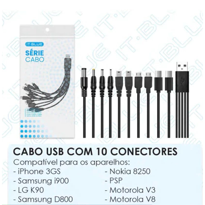 Cabo USB Para Celular 10 Em 1 Universal em Oferta na Shopee