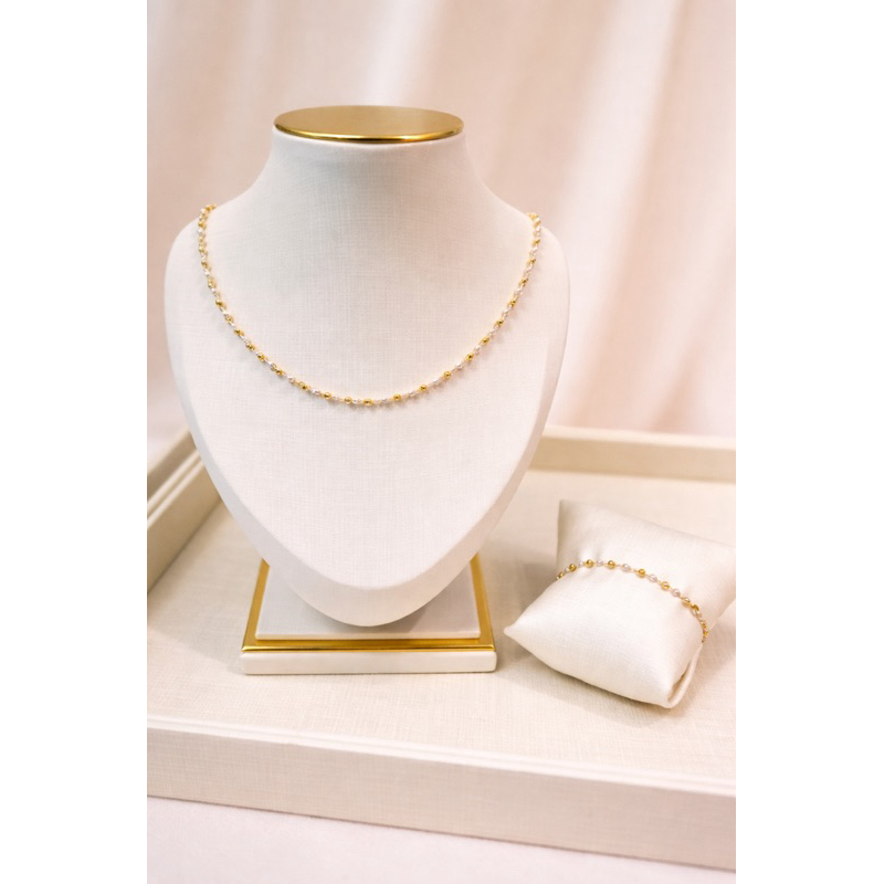 Conjunto Infantil Colar e Pulseira de Pérola Conjunto de Meninas Banhado Ouro 18K Banho Antialegico.