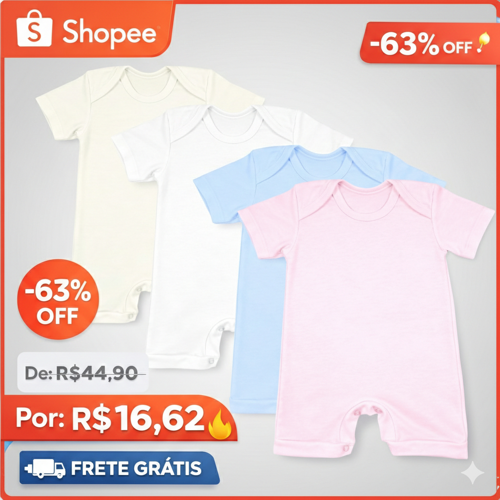 Body Bebê Algodão 100% Confortável Macacão Curto Unissex RN ao G – Roupa Leve para Dia a Dia em Oferta na Shopee