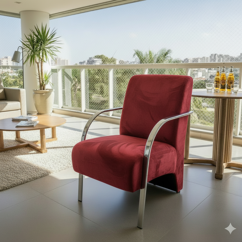 Poltrona Pandorga Decor para sala escritório Consultório Braços em alumínio espuma D28 Estrutura em madeira em Oferta na Shopee