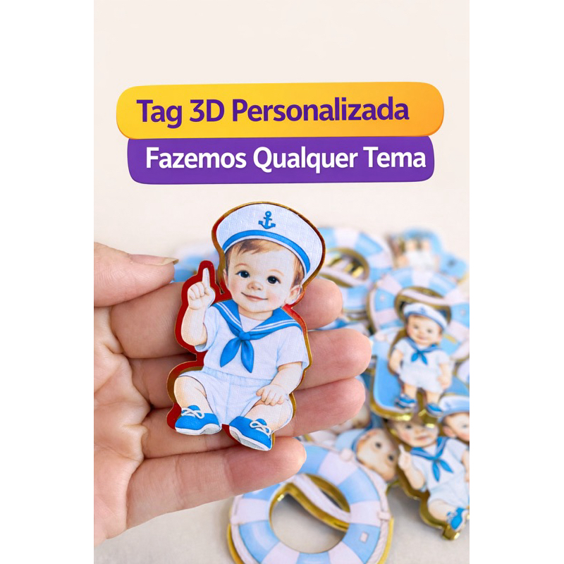 Tag 3D Personalizada para Festa Infantil | Aplique 3D QUALQUER TEMA | Lembrancinha Personalizada