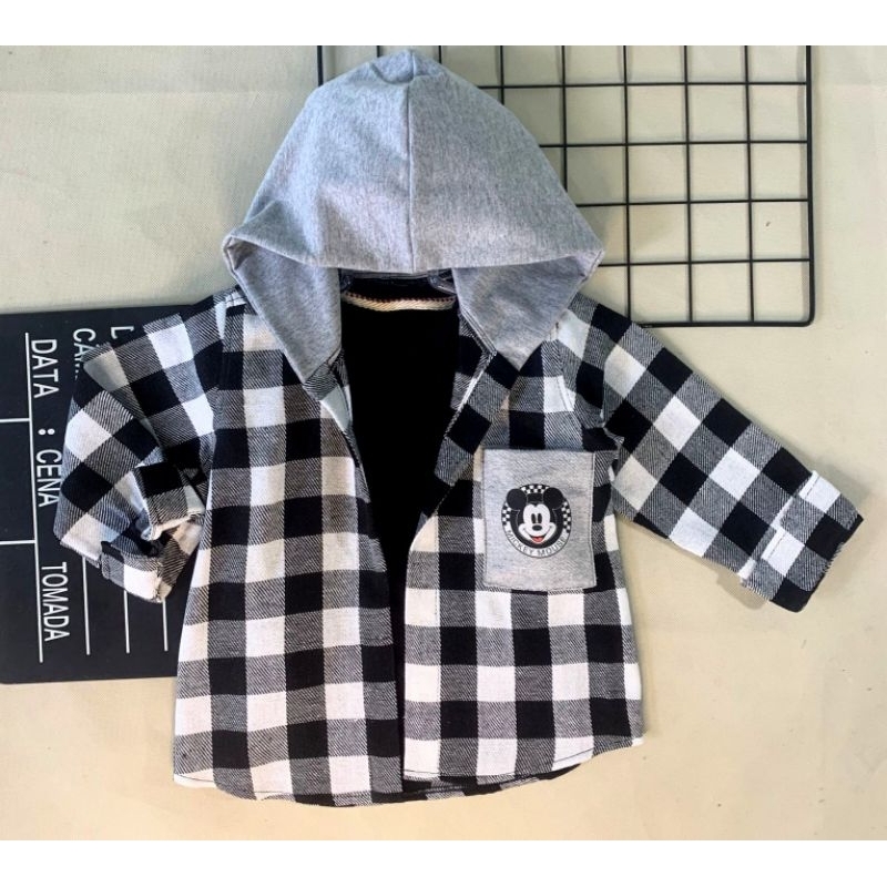 flanela infantil mickey xadrez com capus inverno escola promoção