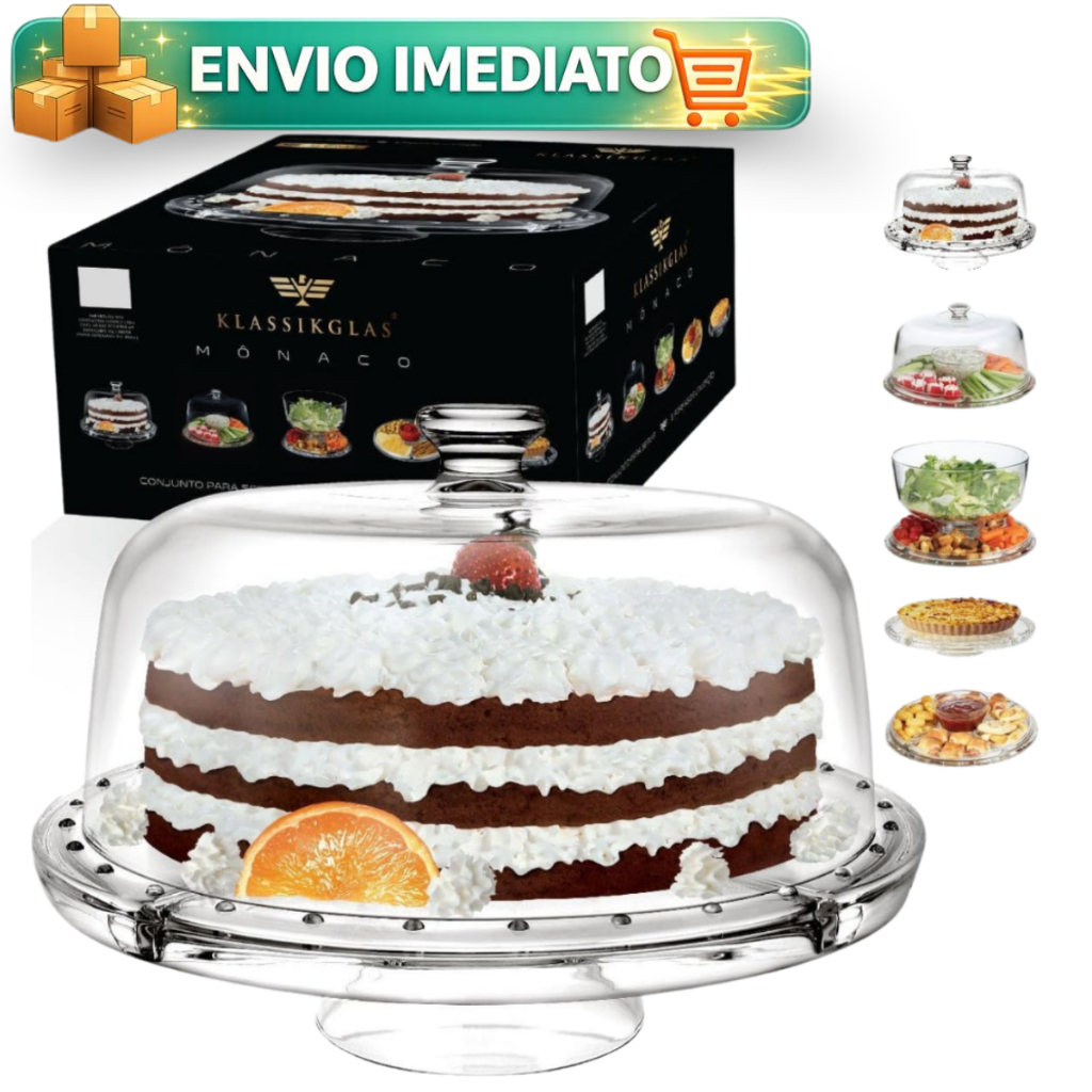 Boleira De Vidro Monaco 5 Em 1 Luxo Premium Com Pé Boleira Petisqueira Saladeira Super Resistente