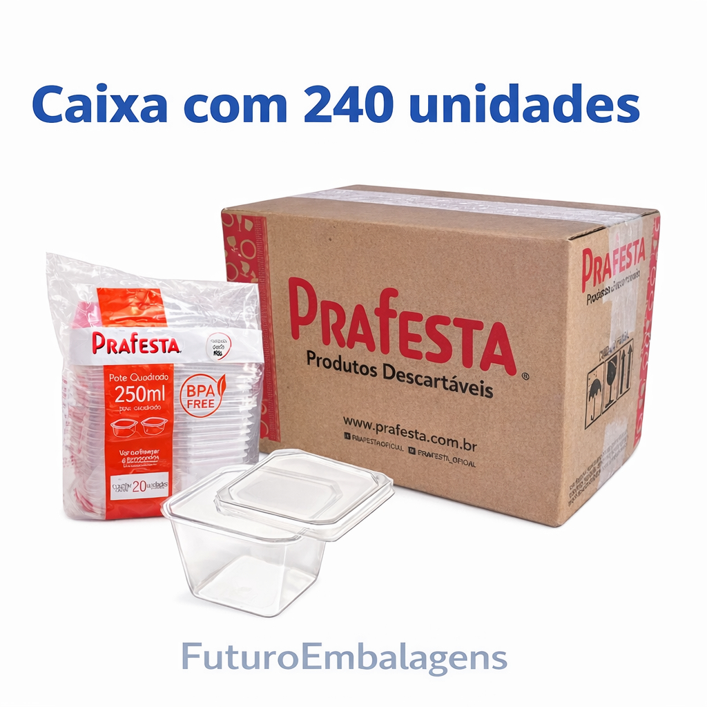 240un Pote Quadrado 250ml com Tampa bolo de pote e doces Sobremesas - PRAFESTA