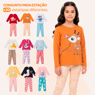 Kit Sortido 4 Peças de Roupas Feminino Infantil Inverno e Meia Estação – 2 camisas manga longa + 2 calças legging em Oferta na Shopee