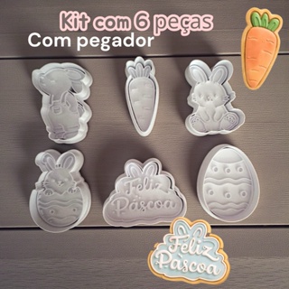 Kit 6 Cortadores de Biscoito Páscoa Baby 7cm Cortador para biscoito e massinha com pegador em Oferta na Shopee