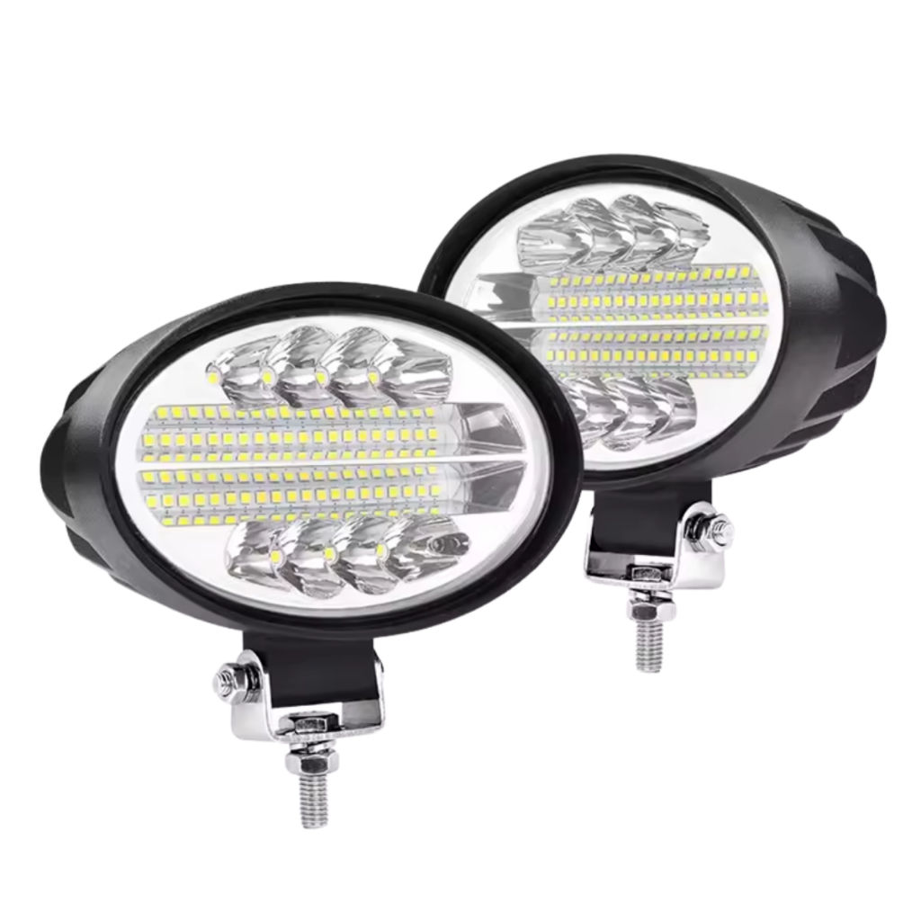Kit Farol de Milha Oval 144W 48 Leds 6500K 12V 24V Off Road 4x4 Bivolt Caminhão Caminhonete Jeep