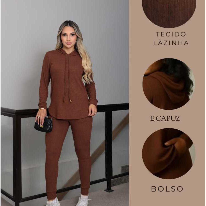 Conjunto Lãzinha Elastano Feminino, com Manga longa e Bolso, conjunto de Outono/Inverno, Confortável leve e  feminina