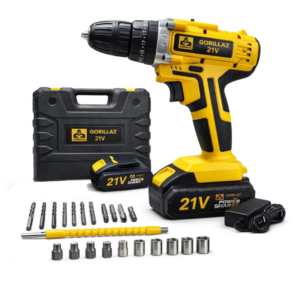 PARAFUSADEIRA E FURADEIRA 21V 2 BATERIAS 3 FUNÇÕES- SW11- BIVOLT AMARELA GORILLAZ em Oferta na Shopee