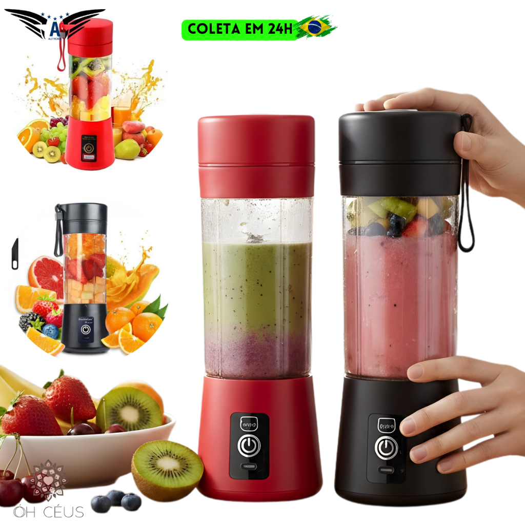 Mini Liquidificador Portátil USB Mixer Garrafa Recarregável 6 Lâminas Suco Smoothie Shake Academia Fit