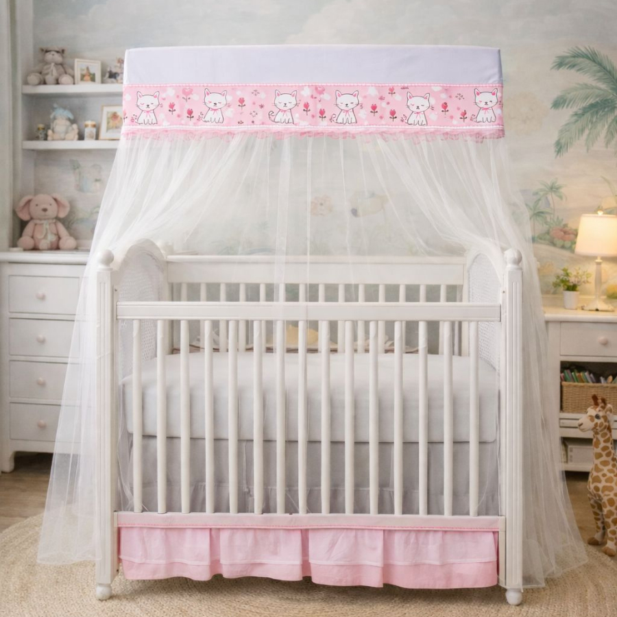 Mosquiteiro varal para Berço Padrão Americano ou Nacional de Bebê Linha Luxo