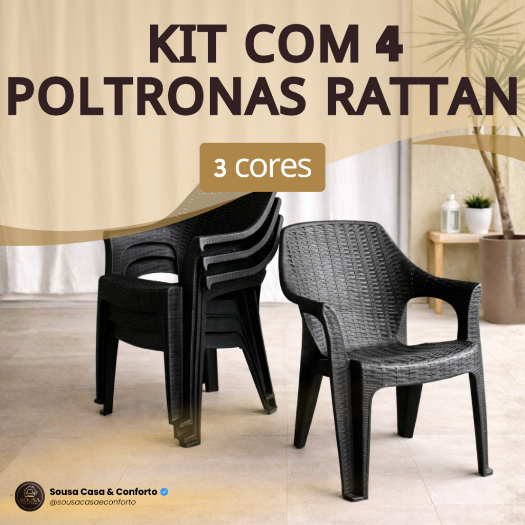 Kit 4 Poltrona Rattan Cadeira Reforçada Empilhável Escritório Varanda Piscina Sala Jardim Lazer Casa em Oferta na Shopee