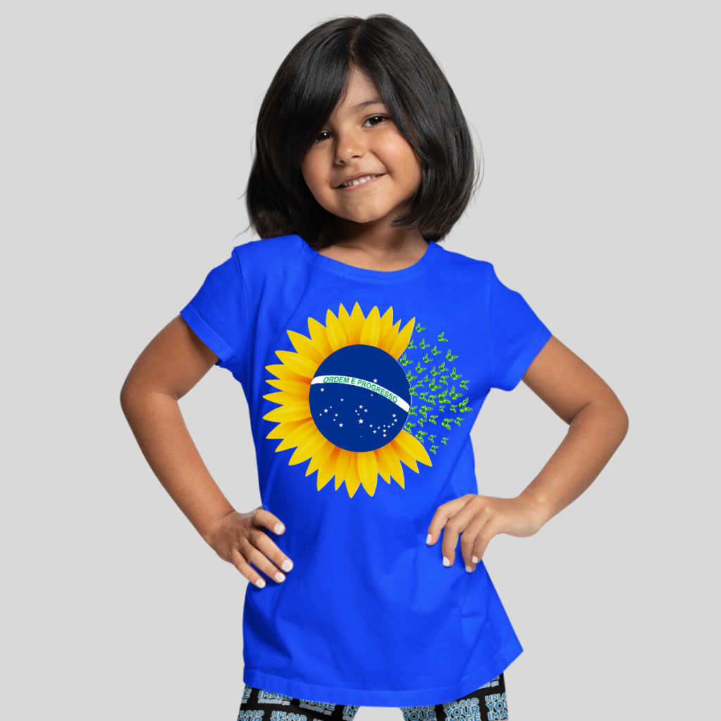 Camisa Infantil Brasil Seleção Camiseta Menina Estampa Girassol Cor Bandeira Brasileira