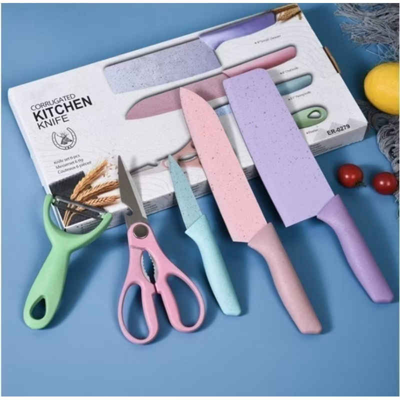 Kit facas de cozinha/Churrasco Profissional Antiaderente 6 cm Peças Preto/colorido