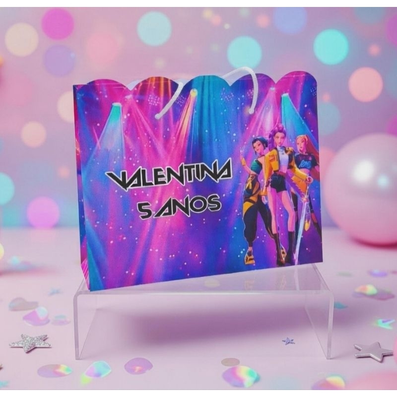Sacolinha Personalizada Guerreiras do KPop/Huntrix/Pegue e Monte-Lembracinha de Festa