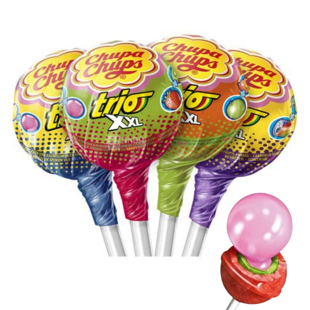 4 Pirulito Big Chupa Chups Xxl Trio Com Chiclete Sortidos