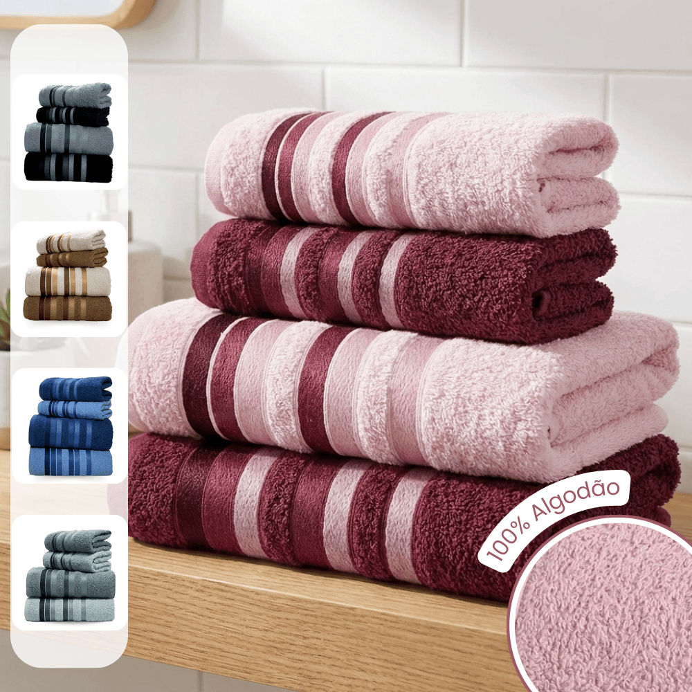 Kit Jogo Toalhas de Banho e Rosto 4 Pçs 100% Algodão Grossa Super Excelente Absorção Premier Habitat