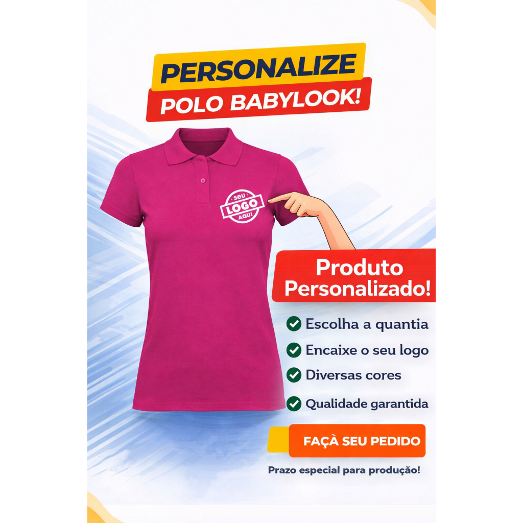 Camisa Personalizada Polo Feminina Baby Look Logo Frente DTF Piquet  Uniforme Fardamento Empresa em Oferta na Shopee