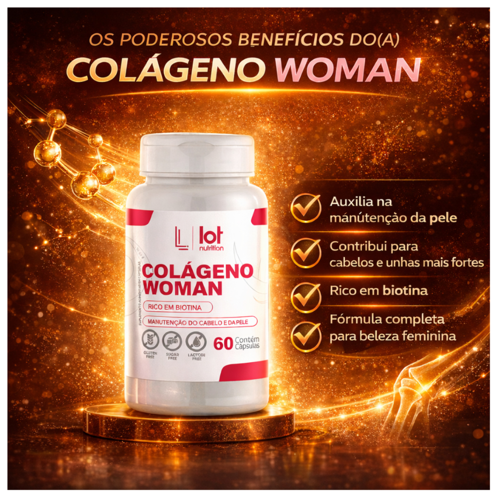 Colágeno WOMAN 60 cápsulas Pele Feminina Cabelos Unhas Suplemento Lot Nutrition