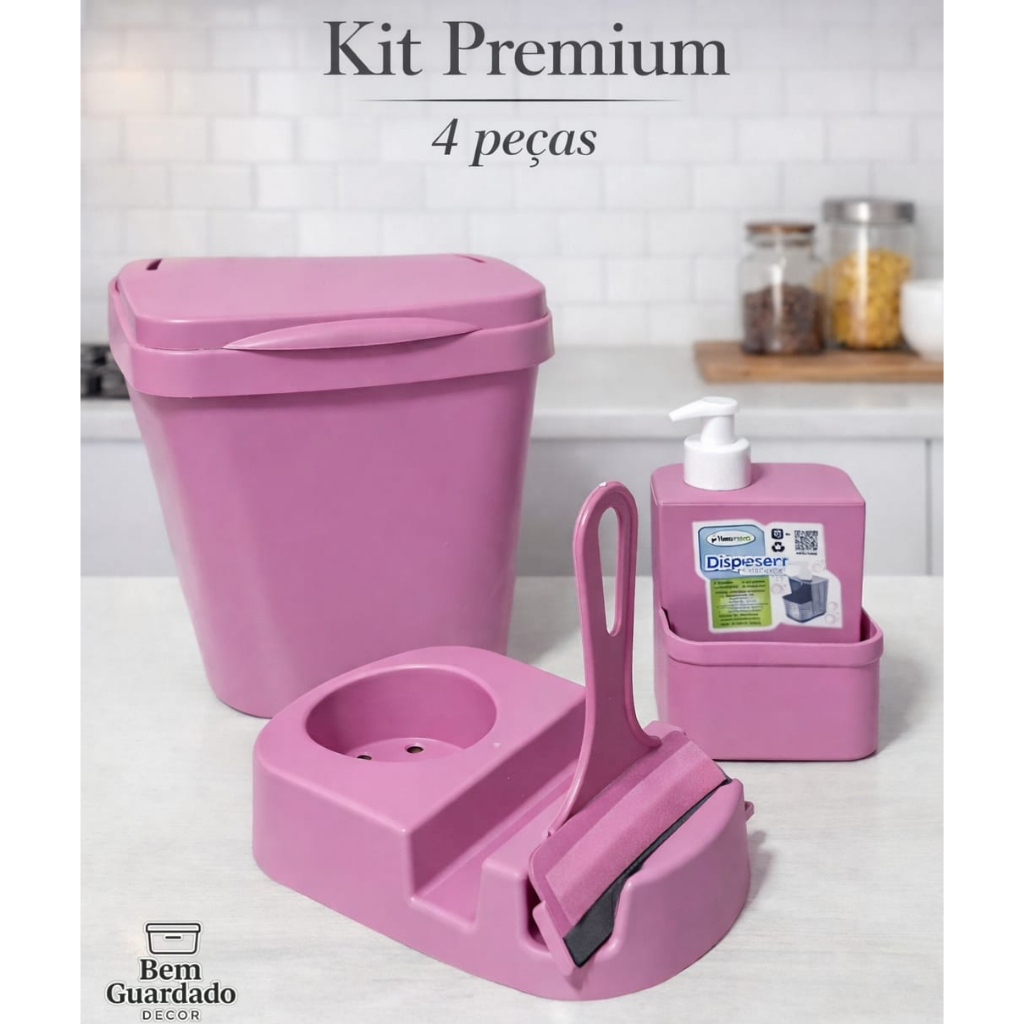 Kit Pia Cozinha Lixeira de Pia - Conjunto Porta Detergente Rodo de Pia Lixeira Cozinha Area Gourmet