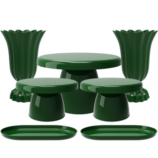 Kit de Festa com 2 Vasos Popi, 1 Boleira Popi 18x11, 2 Mini cake 8x13 cm e 2 Bandejas popi 22 cm em Oferta na Shopee