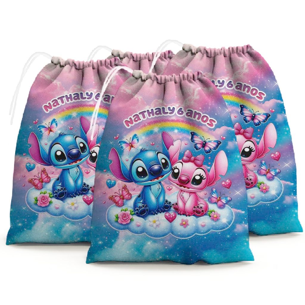 Saquinho surpresa 15x20 e Ecobags sacolinha 20x30 personalizada arte frente todos temas