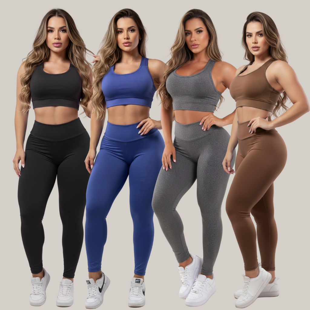 Kit 4 Conjuntos Calça Legging E Top Fitness Roupas Femininas Para Academia  Suplex A01 em Oferta na Shopee