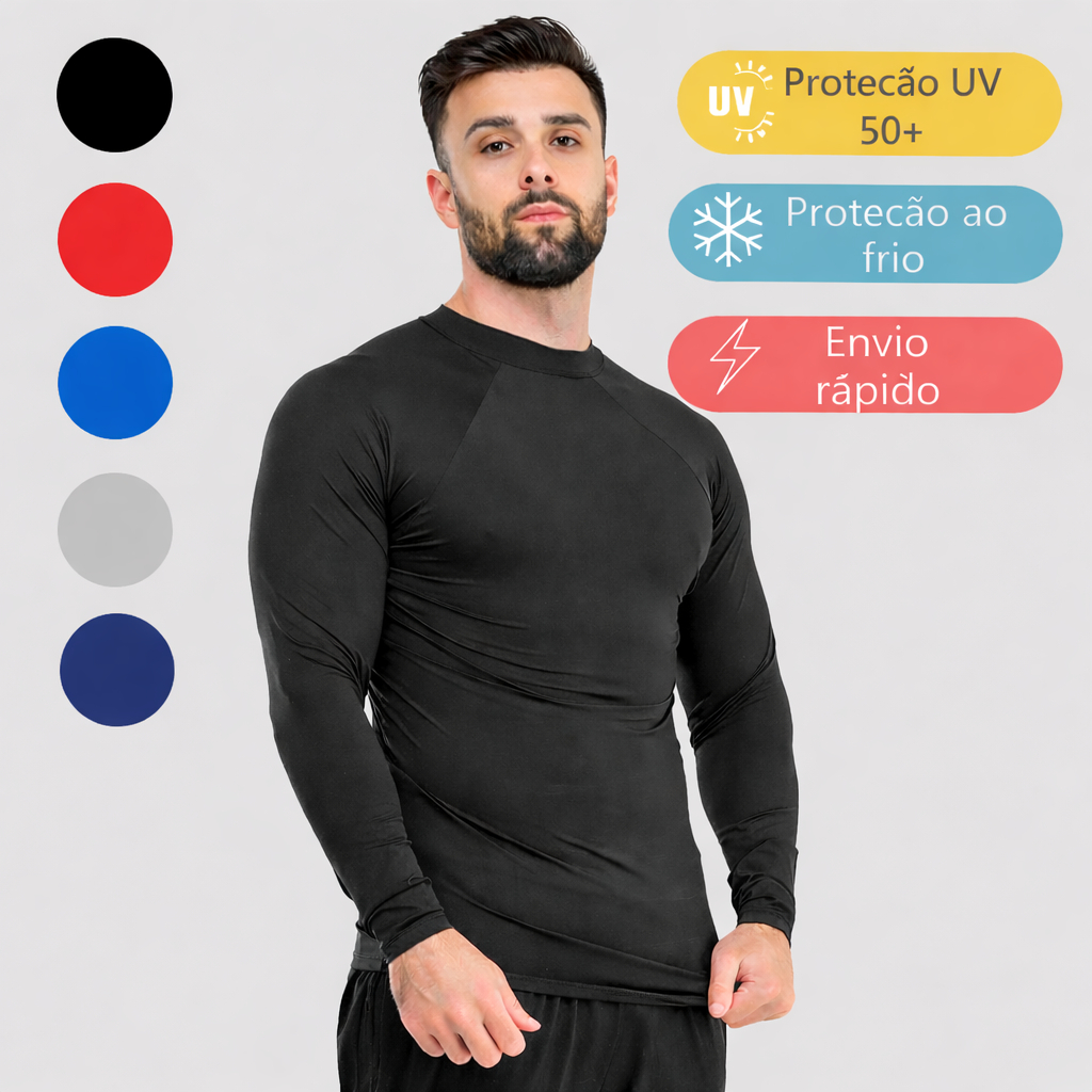 Camisa Térmica Masculina Proteção Uv 50+ Segunda Pele Camiseta Malha Fria Academia Manga Longa Zfit
