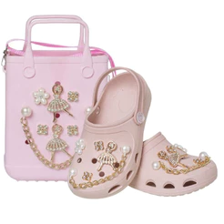 Combo Babuche Infantil E Bolsa Alça ajustavel Meninas Sandália e Pins Removíveis