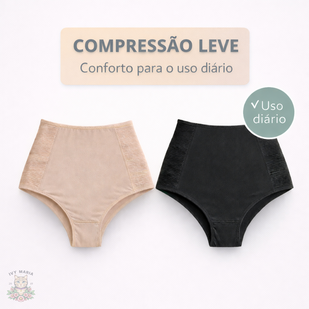 Calcinha Cinta Modeladora Feminina Plus Size Cós Alto com Compressão Lateral e Conforto Pós Parto