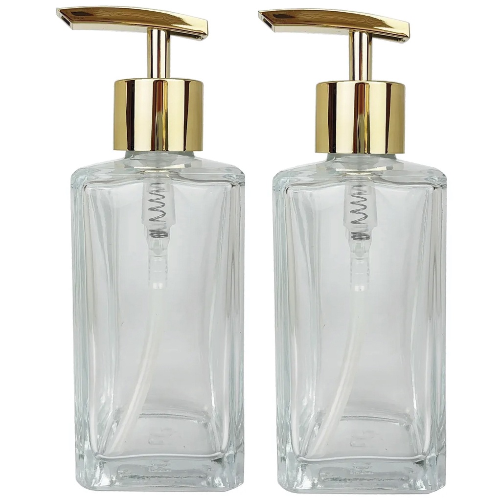 5 Square Porta Sabonete Liquido Vidro Retangular 250ml com Válvula Pump Prime