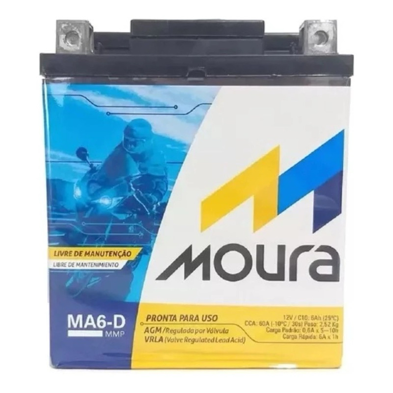 Moura Moto MA6-D 12V 6AH - Para Motos de 7 Amperes - 6 Meses de Garantia em Oferta na Shopee