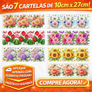 Kit 7 Decalques Termocolantes para Tecido | Transfer Têxtil | Pano de Prato e Artesanato em Oferta na Shopee
