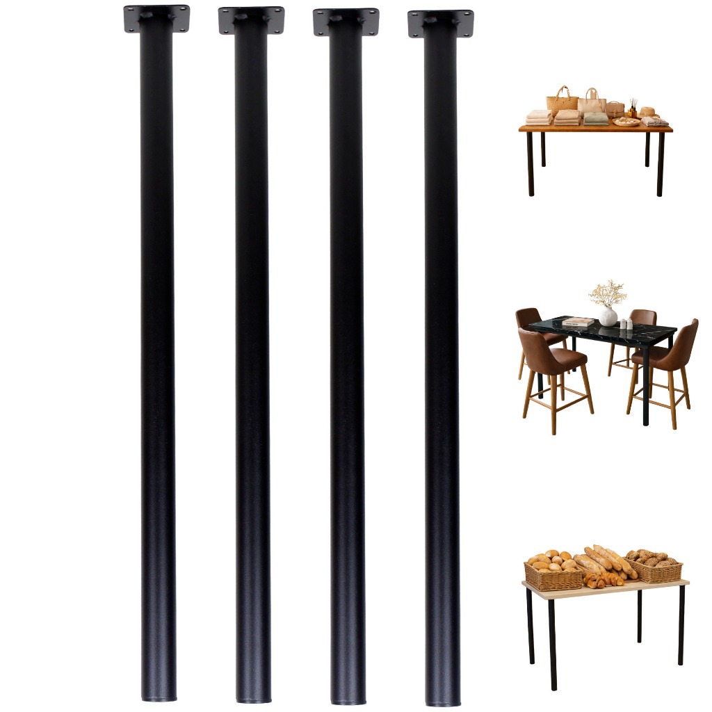 Kit 4 Unidades Pés Tubular 90cm Mesa Cannes Redondo Hairpin Legs Preto Reforçados