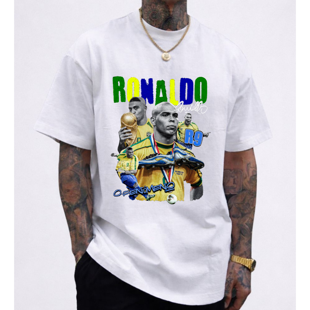 Camiseta Oversized Unissex Masculina Estilo de Rua Copa do Mundo Jogo de Brasil Ronaldo Fenômeno