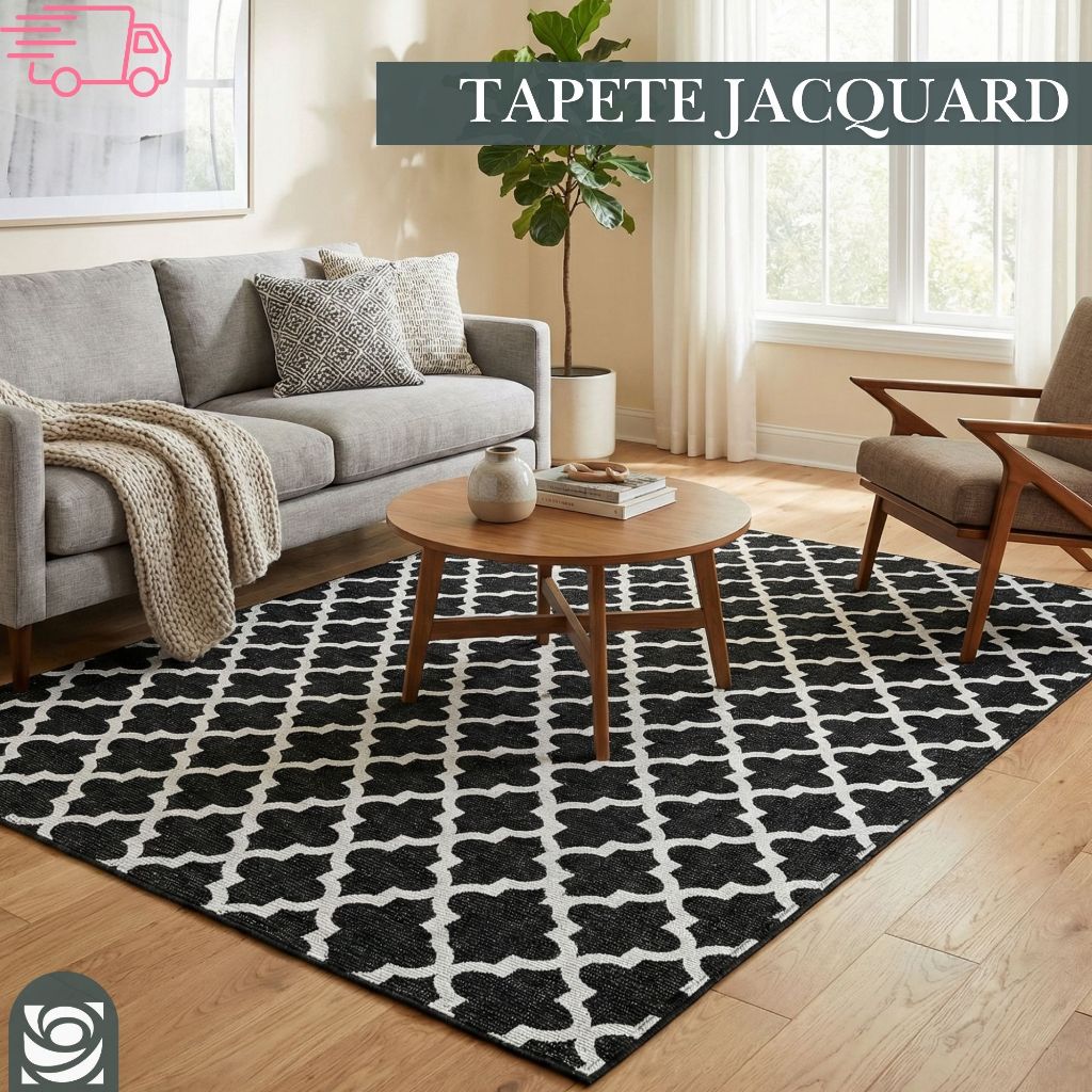 Tapete Jacquard 2,00 m x 1,40 m Antiderrapante Geométrico Sala Escritório Quarto