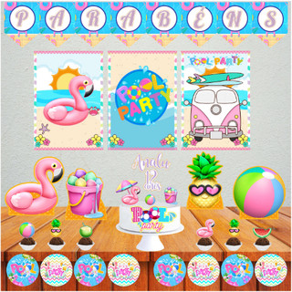 Kit Festa Pool Party Só Um Bolinho + Topper, Decoração - Festa na Escola