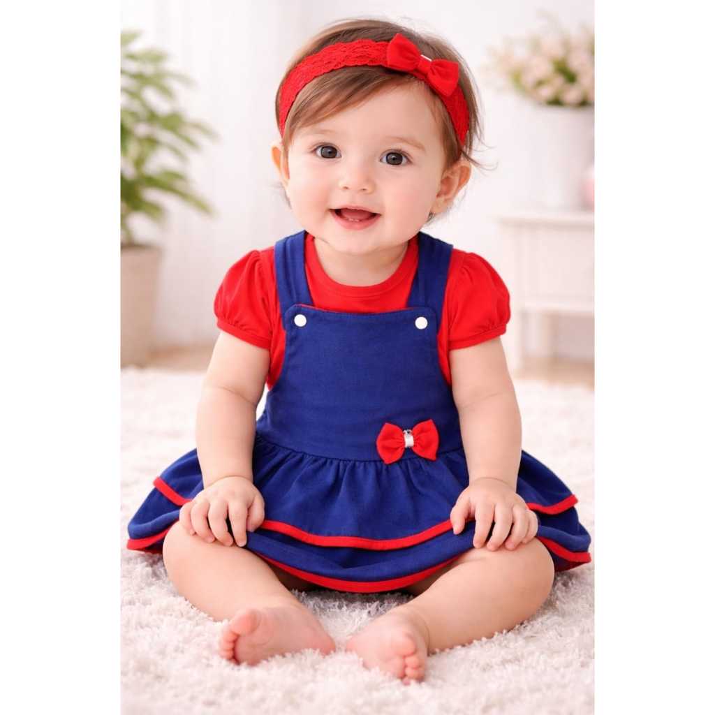 Jardineira Menina Infantil Bebe Acompanha Camisa Promoção Confortável Verão