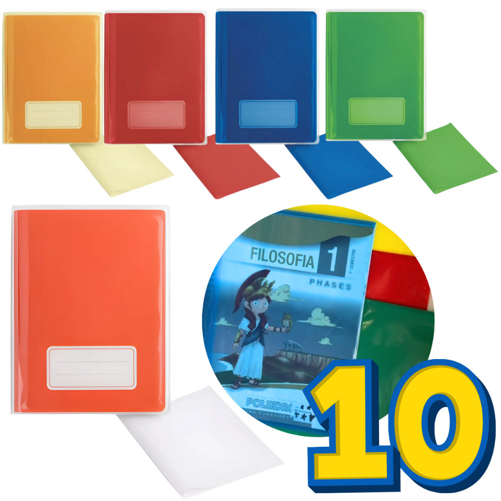 Kit 10 Capa P/ Caderno Brochurão Protege Transparente Escola