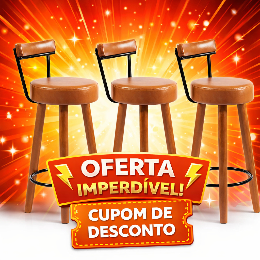 Kit 3 Banquetas Clarice Alta Para Balcão Bar e Bancada Gourmet Estrutura Pés Madeira