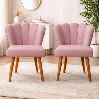 Kit 2 Cadeiras Pétala Decorativa para Manicure Salão de Beleza Espaço Mulher Veludo Pés de Madeira em Oferta na Shopee