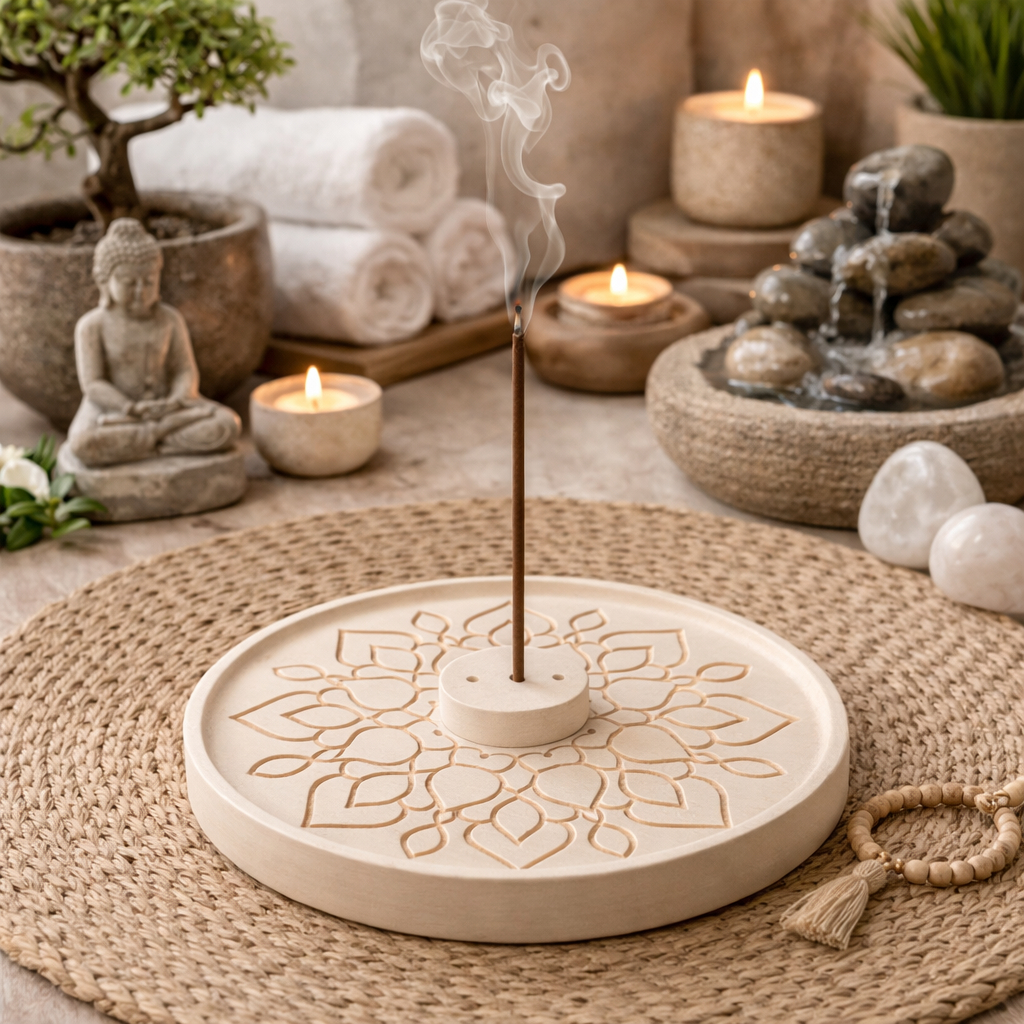 Imagem Kit 3 Porta Incenso Mandala Decorativo Incensário Redondo Boho Zen Minimalista Luxo