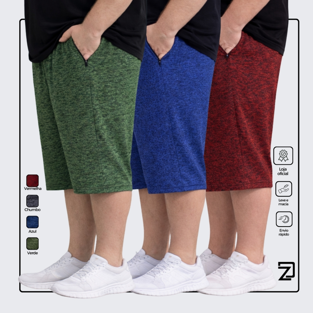 Kit 3 Bermudas Short Academia Dry Fit Masculina Plus em Oferta na Shopee