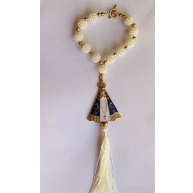 Kit C/ 02 Adorno Dezena Pérola Branca Nossa Senhora Aparecida