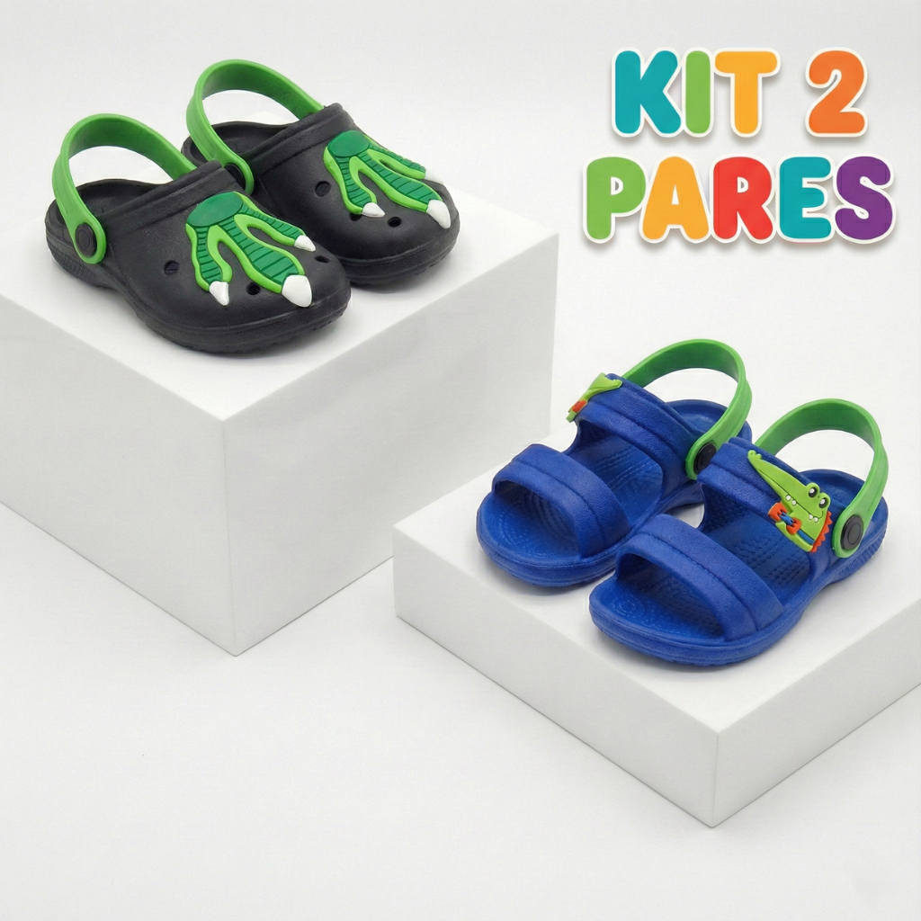 Kit 2 Sandália Infantil Menino Papete Masculina Conforto Leveza Antiderrapante