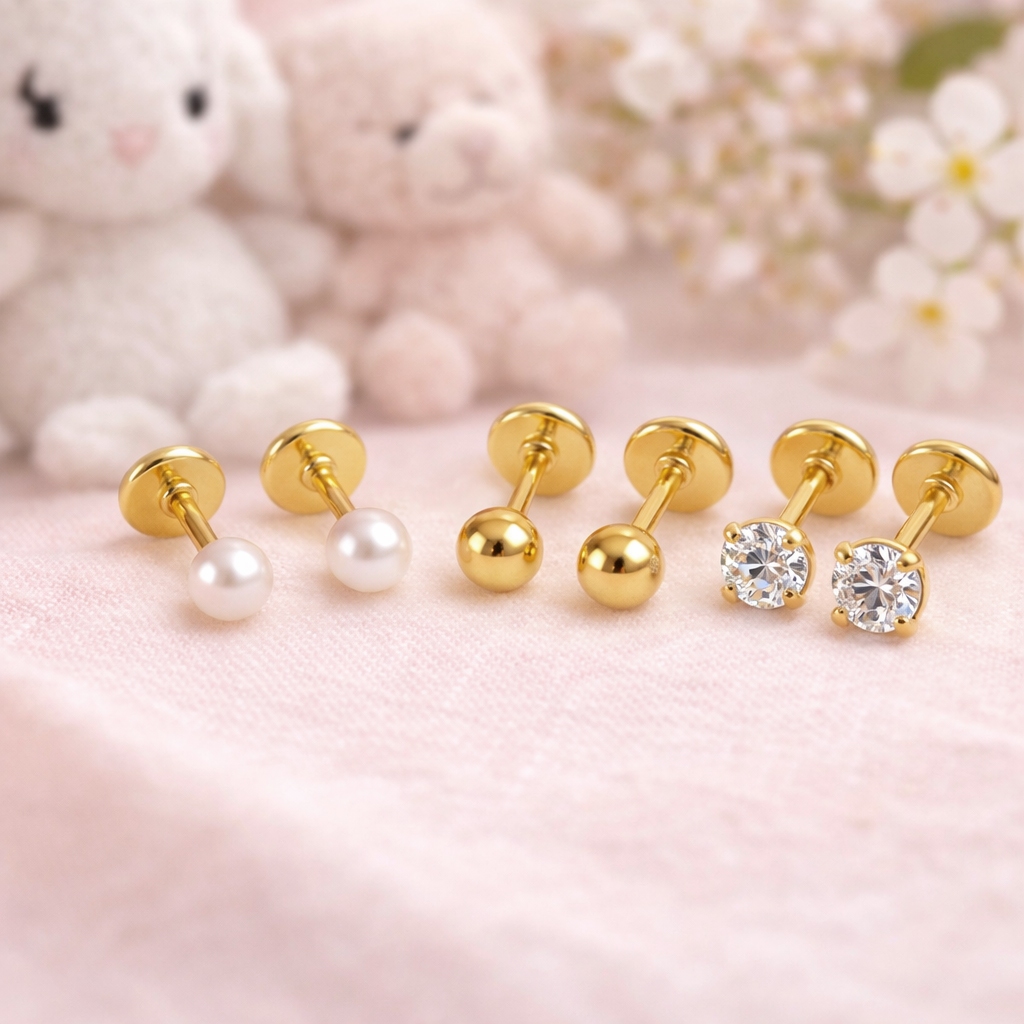 Kit Trio de Brinco Infantil Menina Antialérgico Tarraxa Baby Banhado Ouro 18K em Oferta na Shopee