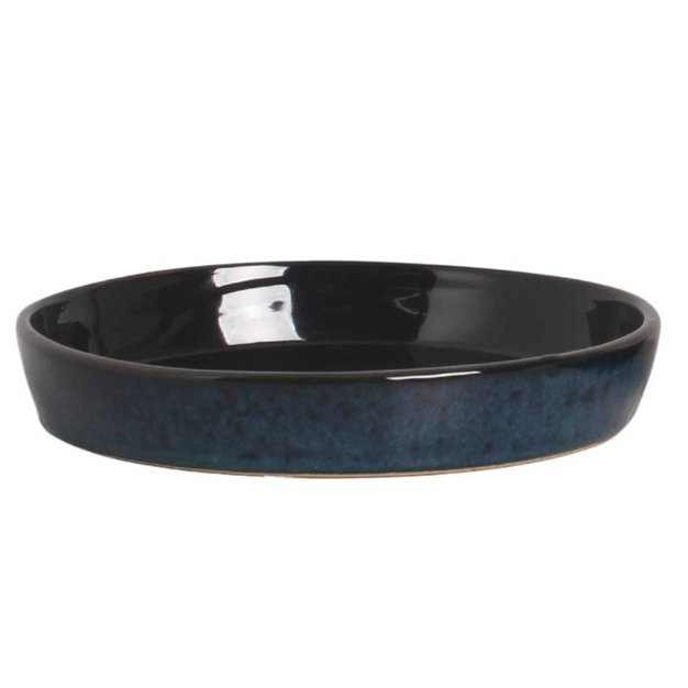 Prato Decorativo Cerâmica Esmaltada Azul e Preto 22,5cm Prato para Pote 18 e Vasos de Cerâmica