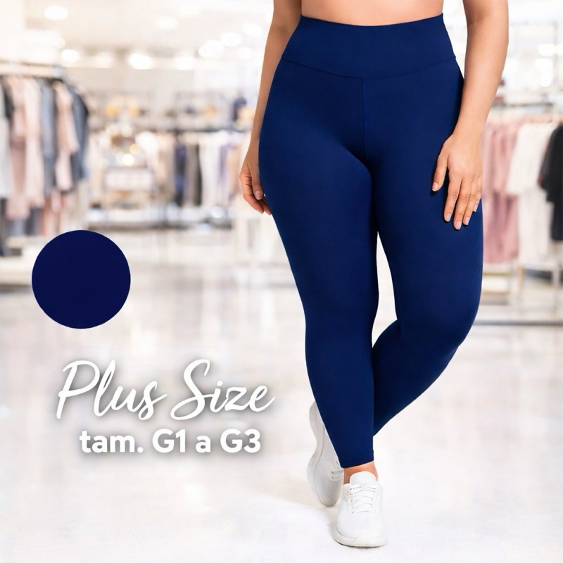 Legging Azul Marinho Plus Size  GG G1 G2 G3 Cintura Alta Suplex Zero transparência Academia em Oferta na Shopee