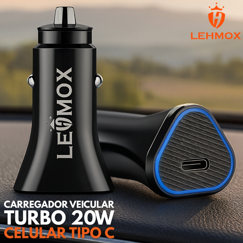 Carregador Veicular USB-C 20W para Carro Carga Rápida Original Lehmox