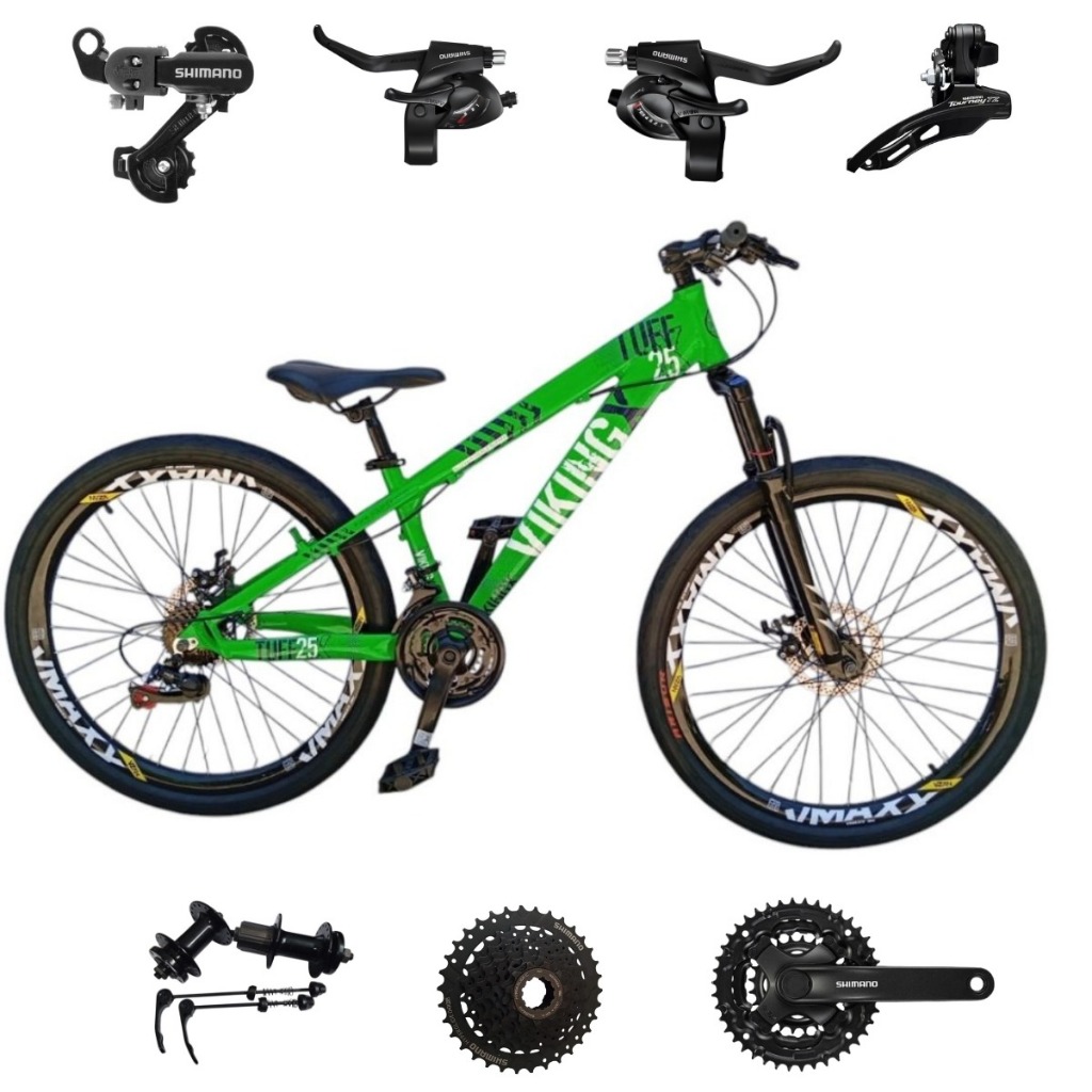 Bicicleta Viking 26 Tuff 25 Mtb 24 Velocidades Shimano Freio a Disco Mecânico Aro Vmaxx